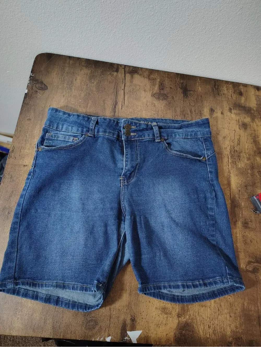 Supradenim High Rise Bermuda Shorts Denim  Sz 15 32 Stretch double button - Picture 2 of 9